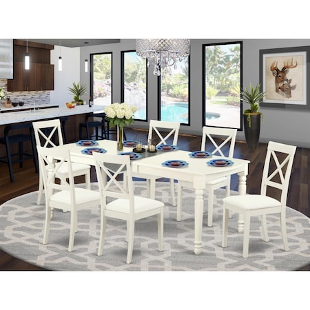 East West Furniture 7 Piece Dover Dining Table Set - Linen White DOBO7-LWH-LC